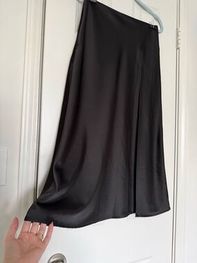 SHEIN Black Satin Midi Slip Skirt